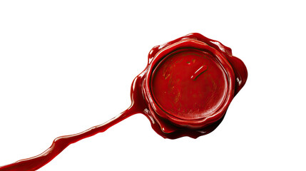 Red wax seal with embossed design and vintage texture isolated on white background
