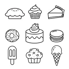 Desserts icon set on transparent background. Symbol of cake