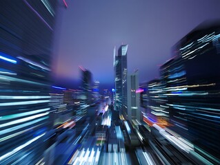 Blurred Cityscape with Streaking Lights at Dusk