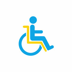 Blue and yellow icon depicting a person in a wheelchair.