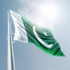 Pakistan national flag waving in beautiful clouds. 3d illustration