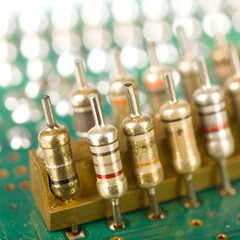Close-up of resistors on a circuit board