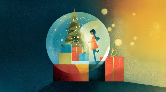 Girl in a christmas snow globe. - Powered by Adobe