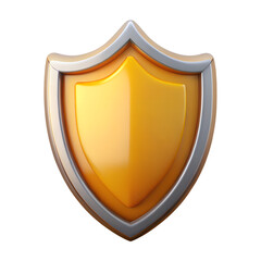 A golden shield with a silver border, symbolizing protection and security, isolated on transparent background