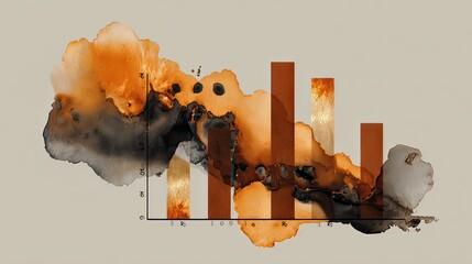 Dynamic Abstract Background with Watercolor Elements and Bar Graph Representation in Warm Earth Tones