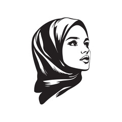 Vector illustration of a woman wearing a hijab with a modern and elegant style, showing a graceful expression and modest fashion.