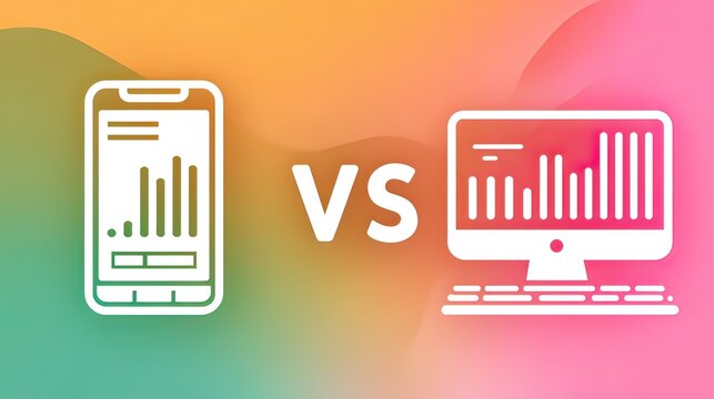 Comparison of Mobile Device and Desktop Screen Displaying Bar Graphs for Data Analysis