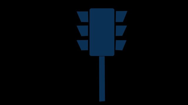 Animation of an iconic blue traffic light cycling through green lights on a black