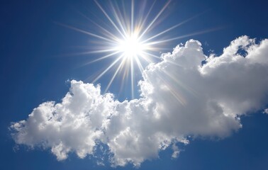 Bright sun shining through fluffy clouds