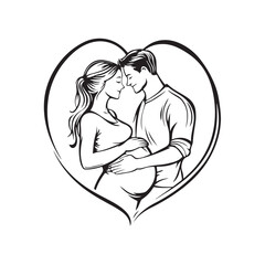 Meaningful vector illustration depicting a husband's love and attention to his pregnant wife isolated on a white background