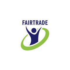 A logo depicting a person with arms raised inside a green oval, with the word "FAIRTRADE" above.