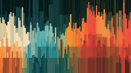 Abstract Colorful Waveform Design with Vertical Bars Representing Sound Waves and Data Visualizations