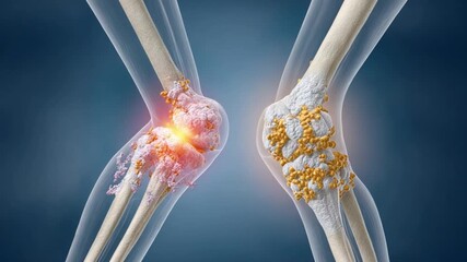 Osteoarthritis in the joints: This image illustrates the structural changes of osteoarthritis in the knee joint