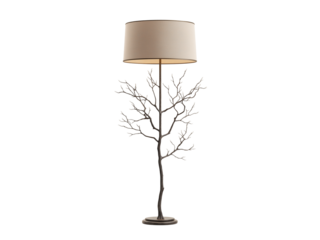 tree branch floor lamp with a beige shade isolated on transparent background png