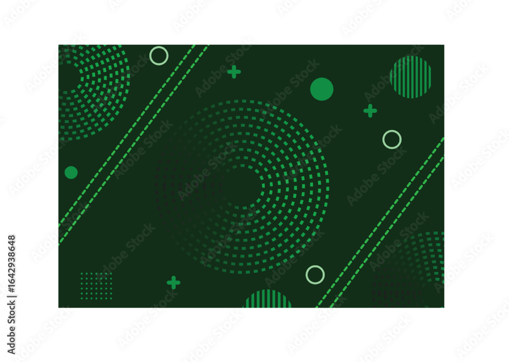Poster abstract design with geometric shapes, patterns, circle lines on white background.