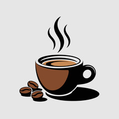 Obraz premium Steaming Cup of Espresso with Coffee Beans