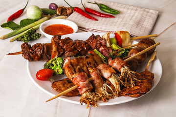 Asian grilled skewer assortment satay