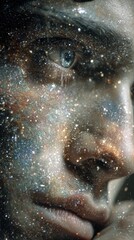 Close-up portrait of a face adorned with celestial glitter.