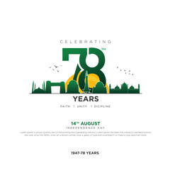 14th august happy independence day Pakistan 78 years logo greetings. vector illustration design.