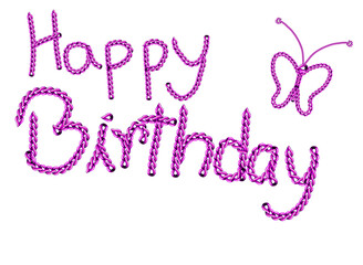 Celebrating a special birthday with a knitted Happy Birthday on transparent background