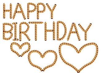 Celebrating a golden birthday with love Happy Birthday spelled on transparent background