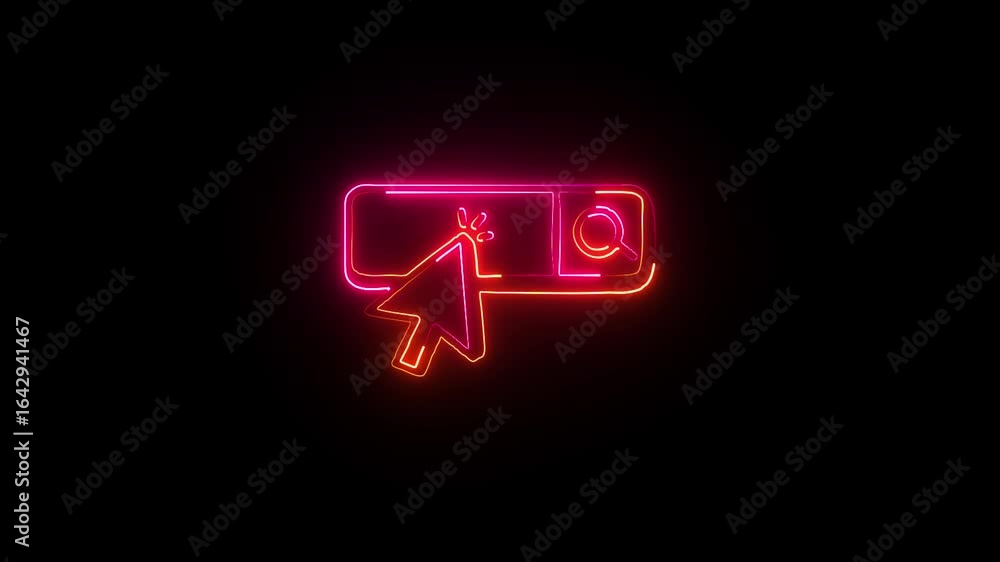 Poster glowing neon cursor clicking on a refresh icon in a futuristic interface design with back background
