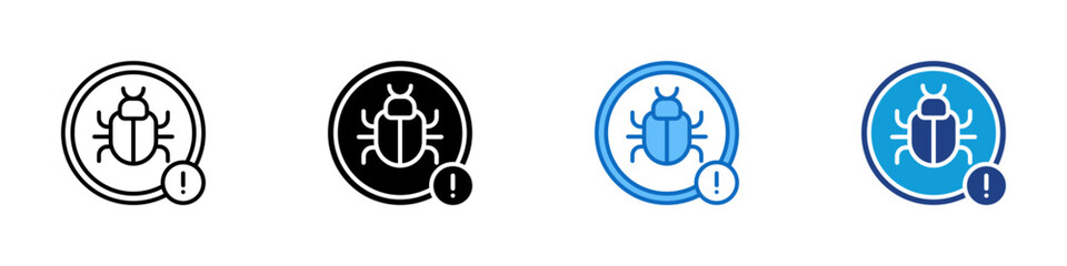 Bug Alert Multi Style Vector Icon Design - Bug with exclamation mark, representing malware detection, software bugs, or security threat alerts