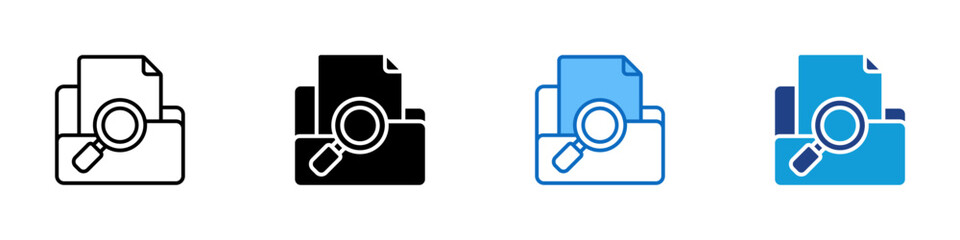 Folder Search Multi Style Vector Icon Design - Folder with magnifying glass over document, symbolizing file search, browsing, or data discovery