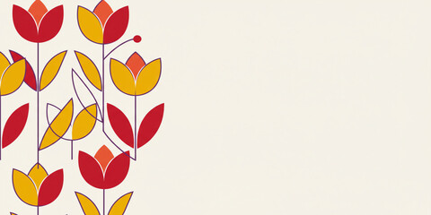 Seamless floral pattern or border with stylized folk art tulips