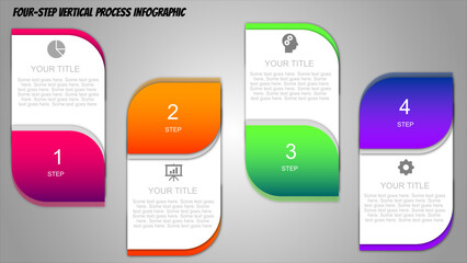 4 Step Vertical Rounded Block Infographic Template, Modern Colorful Business Process Layout, Workflow and Timeline Chart, Editable Vector for Presentation, Strategy, Planning, and PowerPoint Slides