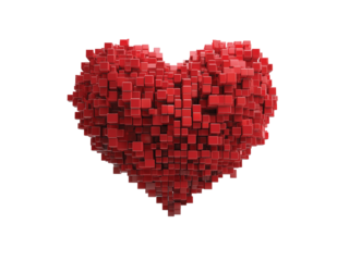 A red heart made of tiny cubes a digital isolated on transparent background png