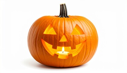 An isolated carved Halloween jack-o-lantern pumpkin with a scary face and evil smile