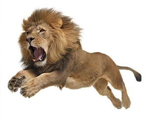 Obraz premium Leaping Lion. Upright Lion Attacking with Tongue out and Majestic Mane