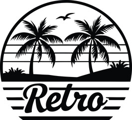 Obraz premium Retro Vintage Travel Poster of Tropical Beach Sunset
