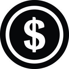 Obraz premium Bold black and white icon featuring a prominent dollar sign centered within a circular outline representing currency
