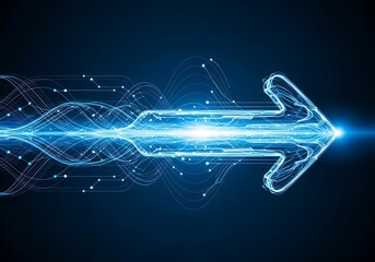 Glowing blue arrow symbolizing progress and digital data flow