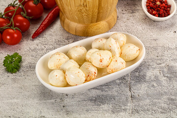 Mozzarella balls cheese in the bowl