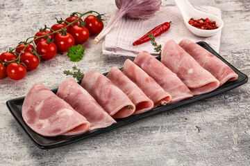 Sliced pork ham sausages slices