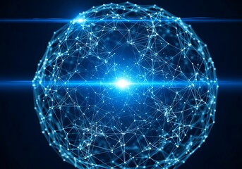 Abstract glowing blue network sphere with bright center