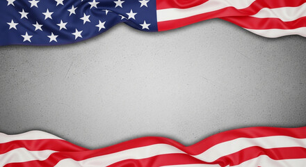 A gently waving American flag creates a soft border around a textured gray center providing an elegant and respectful space for a patriotic message or tribute