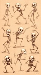 Skeleton figures in various poses.