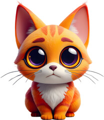 A charming and cute 3D cartoon illustration of a fluffy orange kitten with big, innocent eyes and a friendly expression.