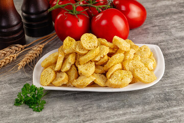 Crunchy croutons heap - roasted bread