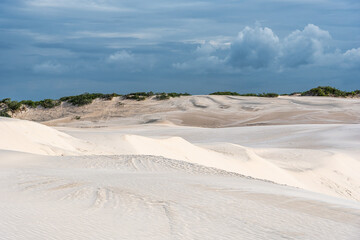 Dunes and lagoons of lagoa bonita, Lencois Maranhenses, Barreirinhas, Brazil. White sand dunes with pools of fresh water