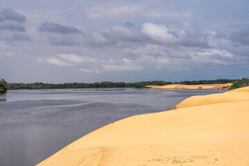 Dunes and lagoons of Vassouras, Lencois Maranhenses, Barreirinhas, Brazil. White sand dunes with...