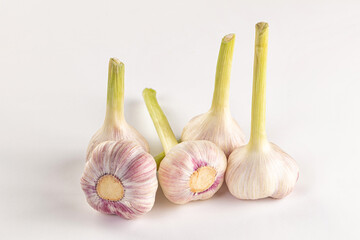 Raw young garlic bulb heap