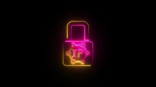Neon Glowing Lock with Blockchain and NFT Symbol Futuristic Digital Security and Non-Fungible Token Concept in Vibrant Colors.