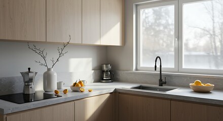 Sunlit Modern Kitchen Corner Minimalist Design and Natural Light