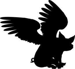 A flying pig with wings in silhouette from the saying pigs might fly