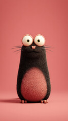 Funny black cartoon creature with big googly eyes on a pink background